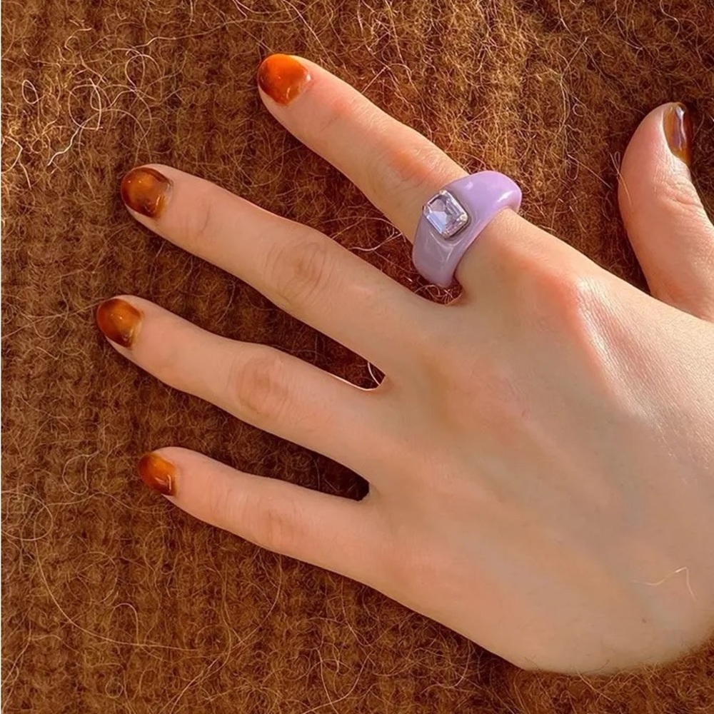 Y2K Aesthetic Transparent Acrylic Rhinestone Purple Ring - Size 7